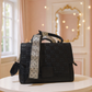 Noir Geometric Embossed Satchel with Silk Accent